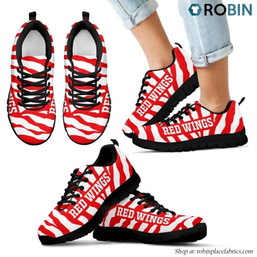 Detroit Red Wings Tiger Skin Stripes Pattern Printed Breathable Running Shoes