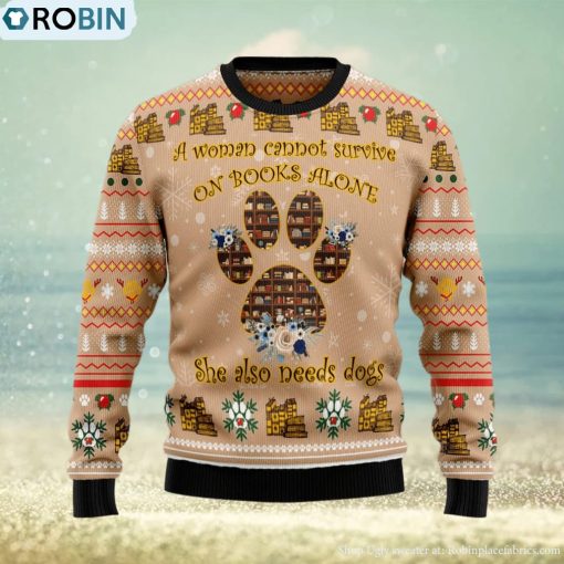 Dog And Book Lover Ugly Christmas Sweater Gift Men Women