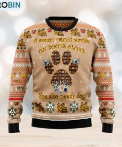 Dog And Book Lover Ugly Christmas Sweater Gift Men Women