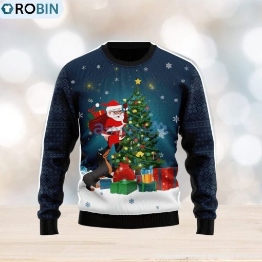 Dog Biting A Santa Claus In The Night Ugly Christmas Sweater