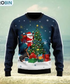 Dog Biting A Santa Claus In The Night Ugly Christmas Sweater