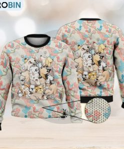 Dogs On Pink And Blue Birds Background Full Print 3D Ugly Sweater Christmas Gift Sweater Dogs On Pink And Blue Birds Background Full Print 3D Ugly Sweater Christmas Gift Sweater