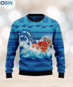 Dolphin Riding The Waves With Santa Ugly Sweater For Christmas