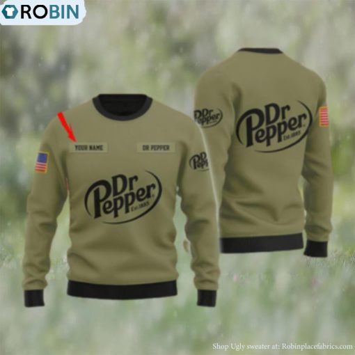 Dr Pepper Flag Military Personalized Green Christmas Sweater