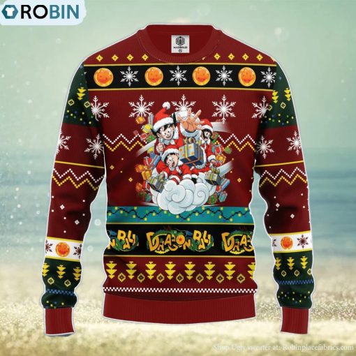 Dragon Ball Ugly Christmas Sweater Red Brown 1 Amazing Gift Men And Women Christmas Gift