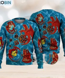 Dragon Plaing Dice Blue 3D Full Print Ugly Sweater Christmas Gift Sweater Dragon Plaing Dice Blue 3D Full Print Ugly Sweater Christmas Gift Sweater