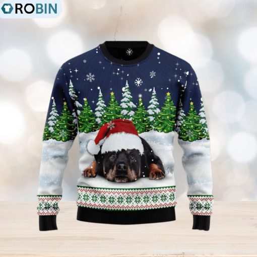 Dreaming Rottweiler Under Snow Ugly Christmas Sweater For Men & Women, Christmas gift for Dog lover