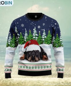Dreaming Rottweiler Under Snow Ugly Christmas Sweater For Men & Women, Christmas gift for Dog lover
