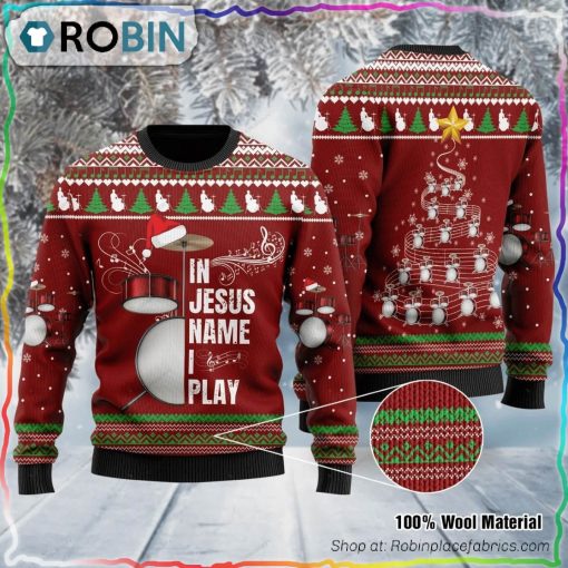 Drum In Jesus Ugly Christmas Sweater