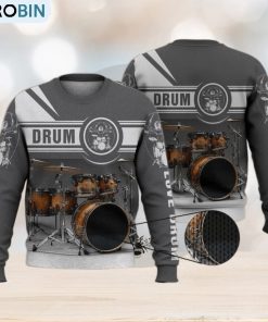 Drum Kit Love Drum Grey 3D Full Print Ugly Sweater Christmas Gift Sweater