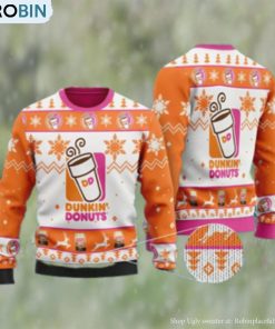 Dunkin’ Donuts Snow Pattern Ugly Christmas Sweater Dunkin’ Donuts Snow Pattern Ugly Christmas Sweater