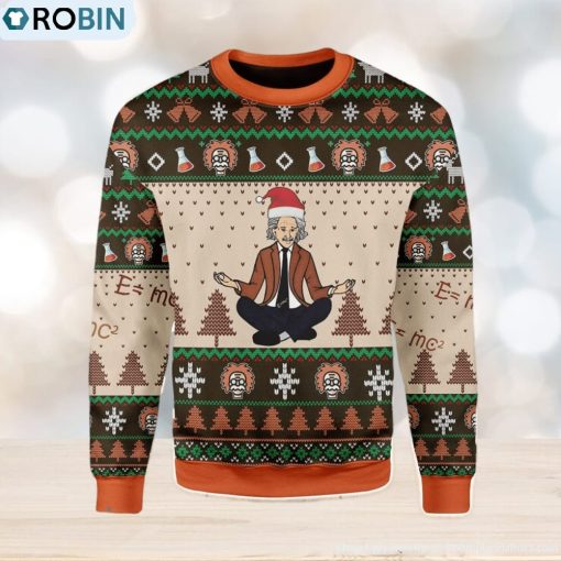 Einstein Doing Yoga Ugly Christmas Sweater, Xmas Gift Men And Women