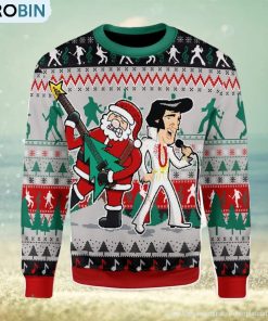 Elvis With Santa Christmas Ugly Christmas Sweater, Xmas Gift Men And Women