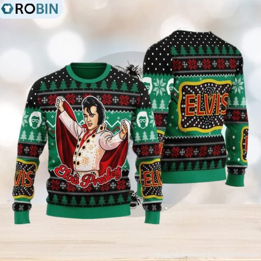 Elviss Presleyy Belt Buckle Sign With Rhinestone Ugly Christmas Sweater 3D Gift Idea Christmas