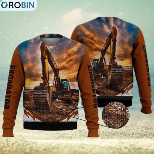 Excavator Orange 3D Full Print Ugly Sweater Christmas Gift Sweater