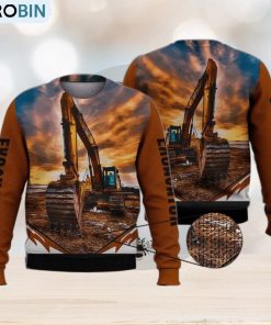 Excavator Orange 3D Full Print Ugly Sweater Christmas Gift Sweater
