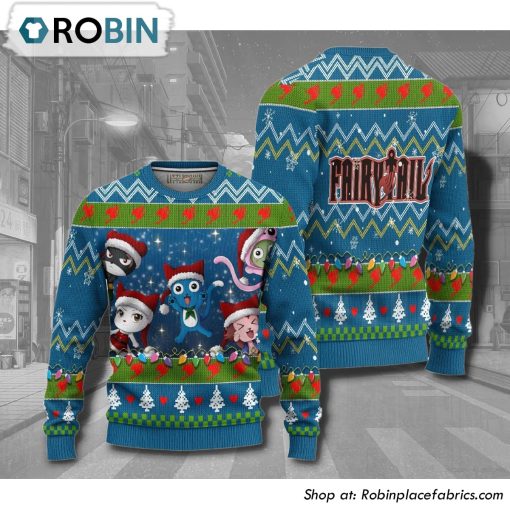 Fairy Tail Happy And Friend Anime 3D Printed Ugly Christmas Sweater