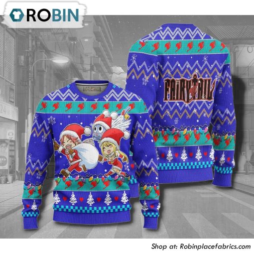 Fairy Tail Natsu X Lucy X Happy Anime Christmas Ugly Sweater