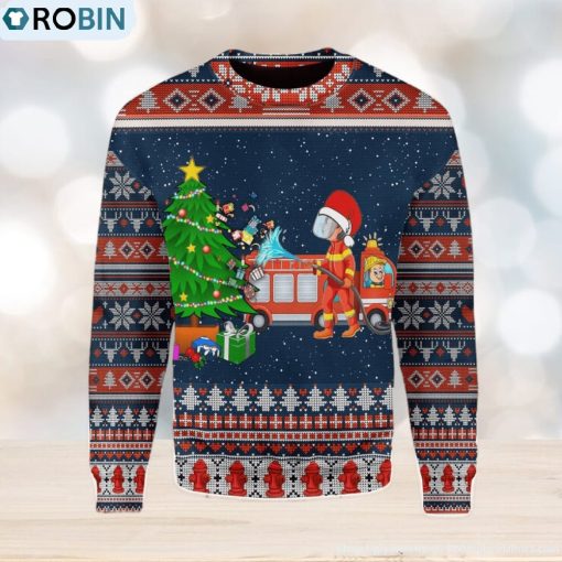 Firefighter Presents Christmas Tree Ugly Christmas Sweater, Xmas Gift Men And Women