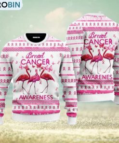 Flamingo Breast Cancer Awareness Ugly Christmas Sweater For Men And Women