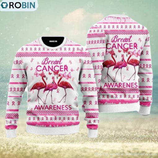 Flamingo Breast Cancer Awareness Ugly Christmas Sweater For Men And Women
