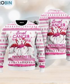 Flamingo Breast Cancer Awareness Ugly Christmas Sweater For Men And Women