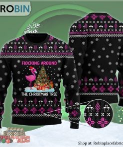 Flamingo Flocking Around The Christmas Tree Ugly Christmas Sweater