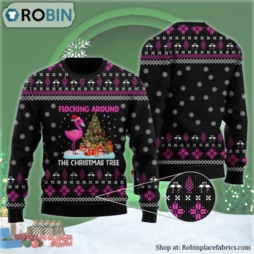 Flamingo Flocking Around The Christmas Tree Ugly Christmas Sweater
