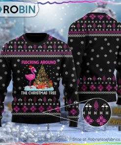 Flamingo Flocking Around The Christmas Tree Ugly Sweater Flamingo Flocking Around The Christmas Tree Ugly Sweater