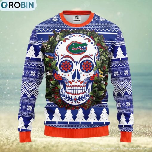 Florida Gators Skull Flower Ugly Christmas Ugly Sweater
