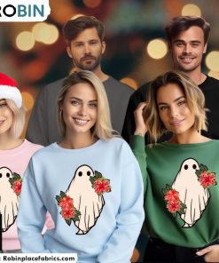 Flower Ghost Christmas Shirt, Trendy Crewneck Unisex Hoodie