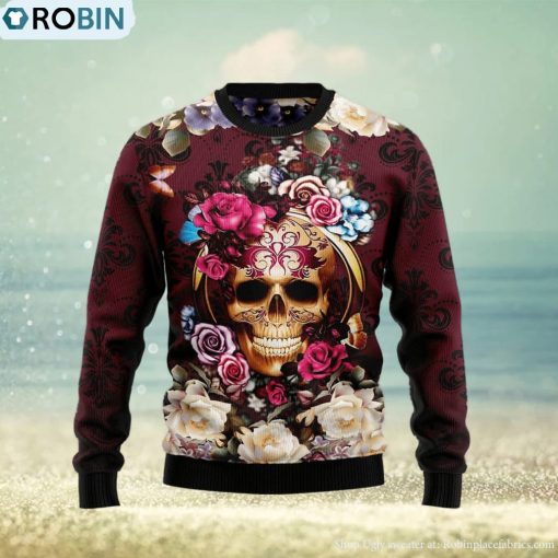 Flower Skull Ugly Christmas Sweater Gift Men Women