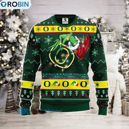 For NCAA Fans Oregon Ducks Grinch Hand Funny Men And Women Christmas Gift 3D Ugly Christmas Sweater