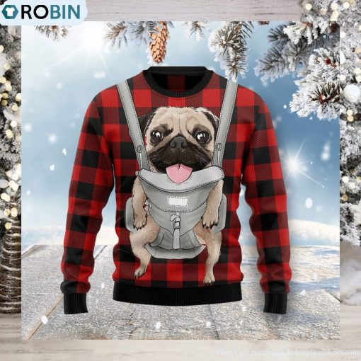 Front Carrier Dog Pug Christmas Ugly Christmas Sweater