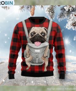 Front Carrier Dog Pug Christmas Ugly Christmas Sweater