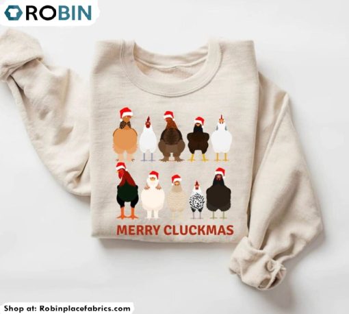 Funny Christmas Chicken Shirt, Merry Cluckmas Short Sleeve Crewneck
