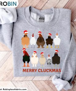 Funny Christmas Chicken Shirt, Merry Cluckmas Short Sleeve Crewneck