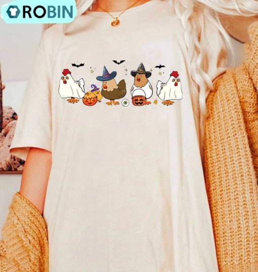 Funny Ghost Chicken Shirt, Halloween Farm Long Sleeve Unisex T Shirt