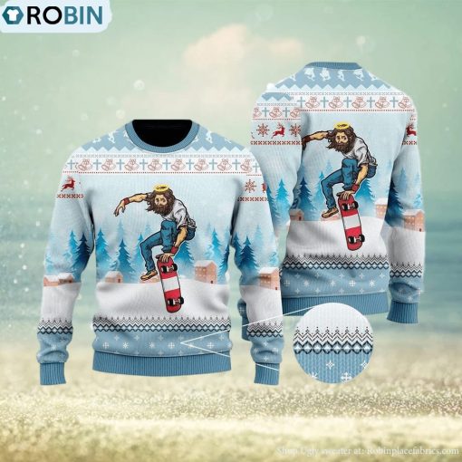 Funny Jesus Skateboarding Christmas Ugly Christmas Sweater Gift For Men And Women