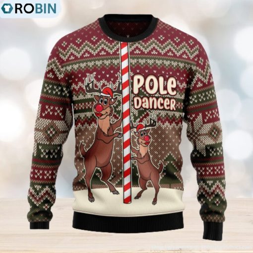 Funny Pole Dancer Reindeer Ugly Christmas Sweater Thankgiving Gift Men Women