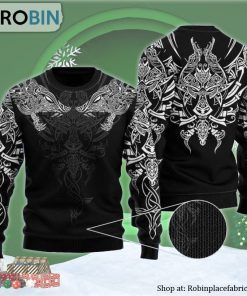 Geri and Freki Wolves Viking Ugly Christmas Sweater