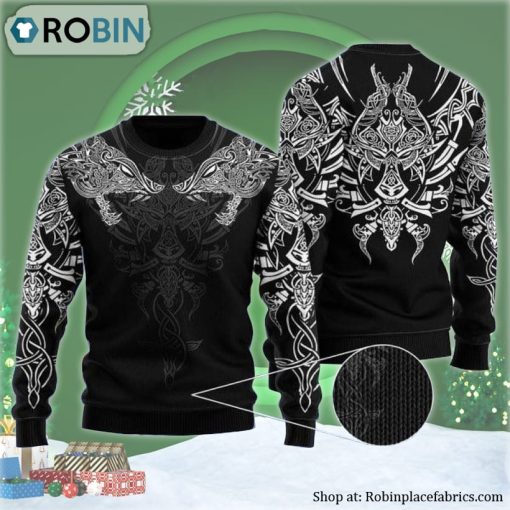 Geri and Freki Wolves Viking Ugly Christmas Sweater