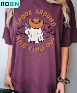 Ghost Halloween Cute Shirt, Cowboy Ghost Western Short Sleeve Sweater