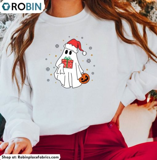 Ghost Santa Sweatshirt, Christmas Unisex Hoodie Long Sleeve