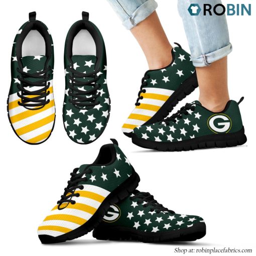 Green Bay Packers America Flag Full Stars Stripes Pattern Sneaker