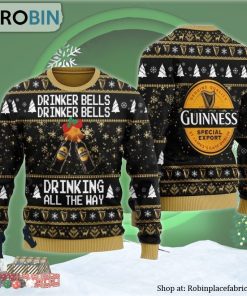 Guinness Drinker Bells Drinking All The Way Ugly Christmas Sweater