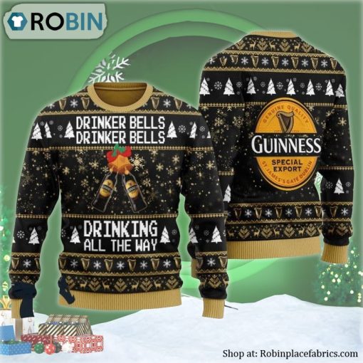 Guinness Drinker Bells Drinking All The Way Ugly Christmas Sweater