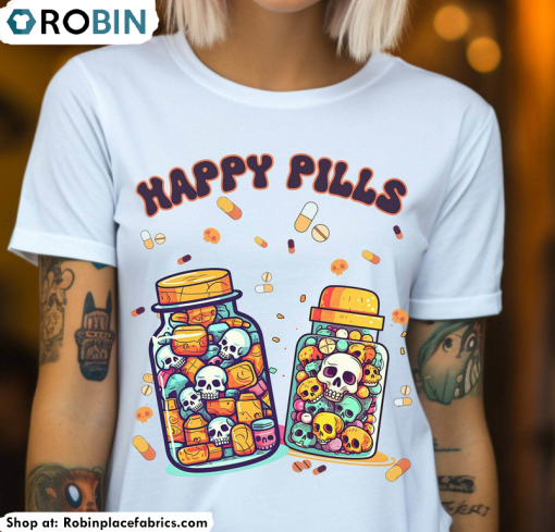 Happy Pills Medicine Shirt, Cute Skulls Unisex Hoodie Long Sleeve