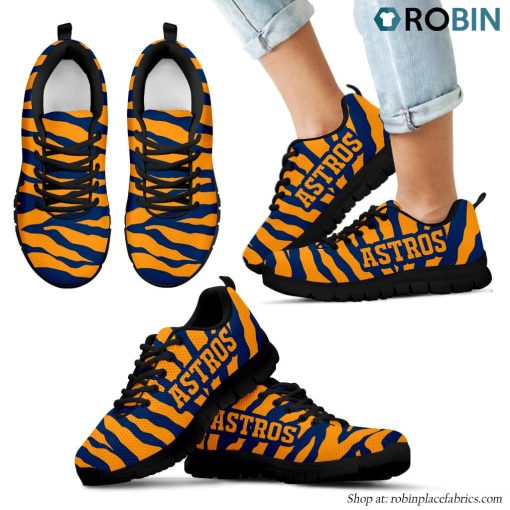 Houston Astros Tiger Skin Stripes Pattern Printed Breathable Running Shoes