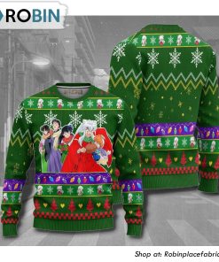 Inuyasha Knitted Green Anime 3D Printed Ugly Christmas Sweater
